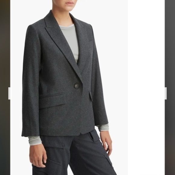 Vince One-Button Wool Blend Blazer in Heather Charcoal Size 2 - Picture 3 of 9